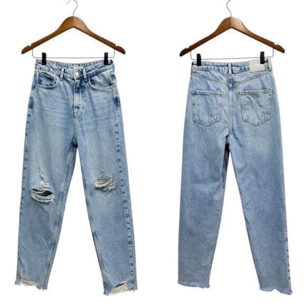 Zara Ripped Mom Fit Jeans High Rise Ankle Length size 2